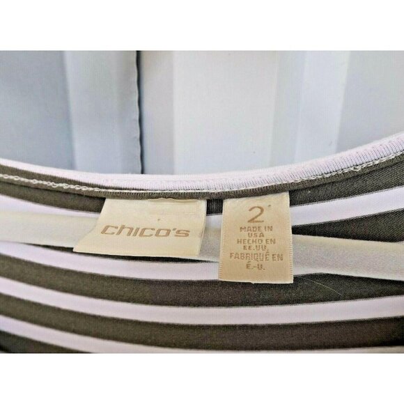Chico's 2 (10-12) pewter gray striped long dress Hi/Lo hem short sleeve - Picture 2 of 3